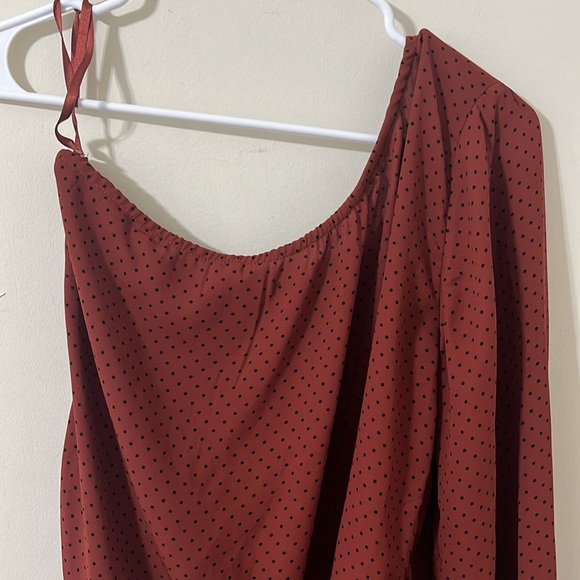 Abercrombie & Fitch One Shoulder Terracotta Polkadot Thong Ruched Bodysuit Sz L - Picture 8 of 11